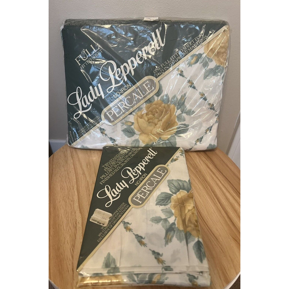 Lady Pepperell Full Fitted Sheet & 2 Pillowcases Golden Yellow Roses No Iron NOS